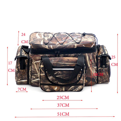 50x30x25cm Waterproof Nylon Fishing Bag – Large Capacity Multi-Purpose Two-Layer Shoulder Tackle Bag for Outdoors