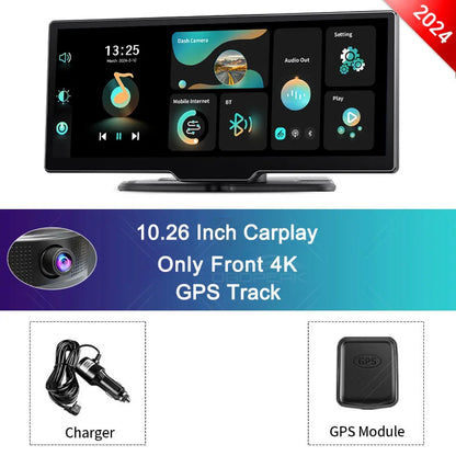 OBDPEAK K2 2.0 Dash Cam – 10.26" 4K Car DVR with CarPlay & Android Auto, GPS Navigation, Rearview Mirror Video Recorder
