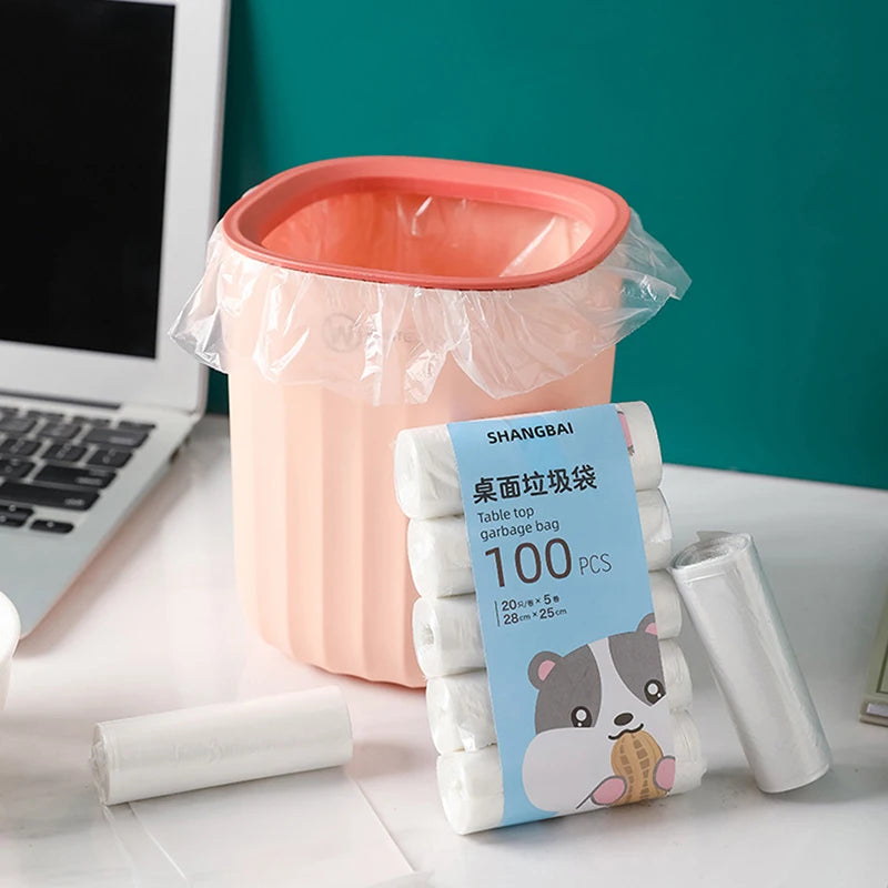 5Roll 100Pcs Mini Garbage Bags – Thickened Disposable Trash Bags for Household & Desktop Use, Kitchen Tools