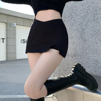 Black Split Mini Skirts: Summer Sexy High Waist Club Skirt - Korean Streetwear Fashion Irregular Slim A-Line Skirt for Women