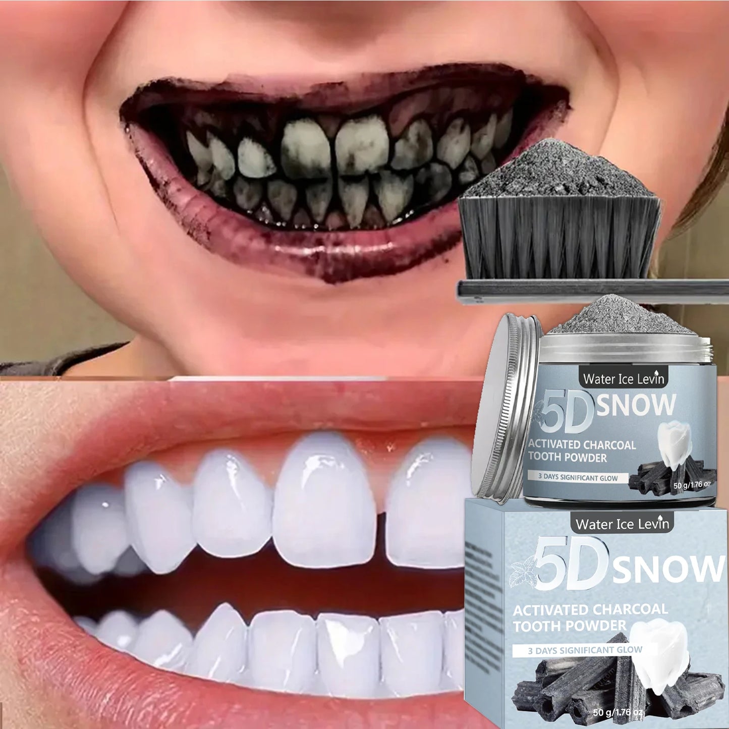 Bamboo Charcoal Teeth Whitening Powder - Natural Deep-Cleansing Powder for Fresh Breath & Daily Oral Care