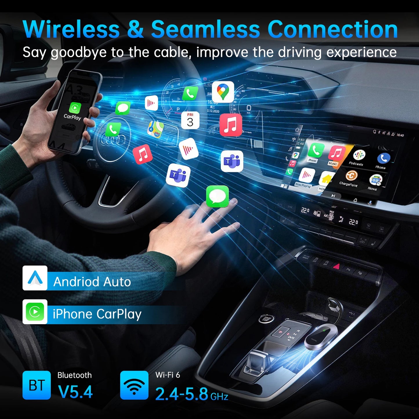 2025 Upgrade Wireless CarPlay & Android Auto AI Box – Dual-Band WiFi Bluetooth Auto Connect for iPhone & Android