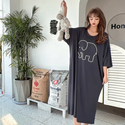 Women’s Cartoon Nightgown - Loose Plus-Size Modal Summer Nightdress for Comfortable Sleepwear
