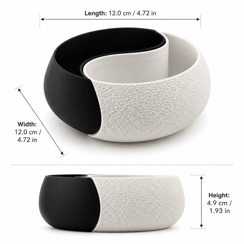 3D Printed Yin-Yang Storage Bowl - Double Compartment Jewelry Tray & Key Holder for Desk Decor