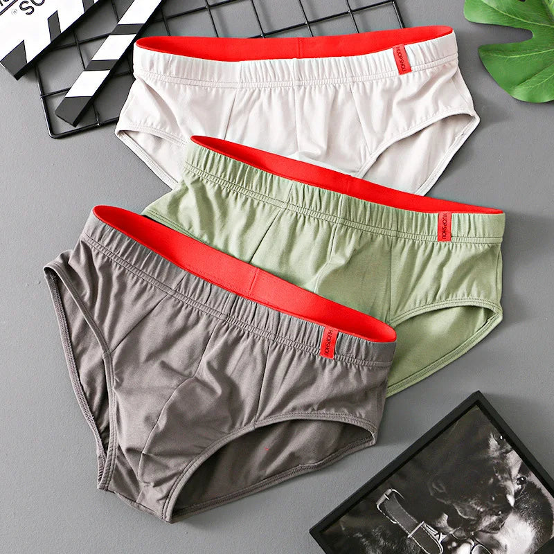 Men’s Cotton Briefs with Convex Pouch – Low Rise Breathable Solid Color Underwear (1/3PCS Pack) Comfortable Youth Fit