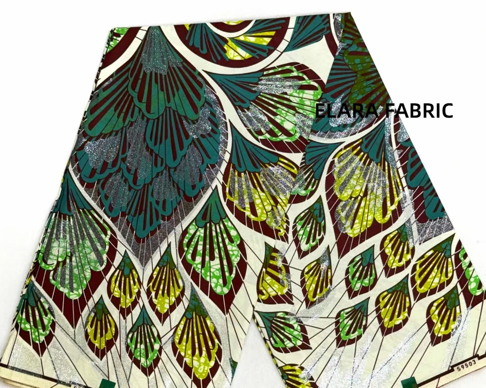 African Golden Glitter Wax Fabric - Soft Cotton Ankara Batik Print Material for Uniforms