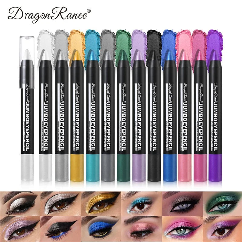 12-Color Waterproof Eyeshadow Pencil – Long-Lasting Pigment Blue Purple Black Eye Shadow Stick