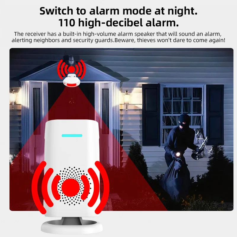 Wireless PIR Motion Sensor Doorbell - 110dB Welcome Chime Alarm with Split Design for Home, Shop and Store Security