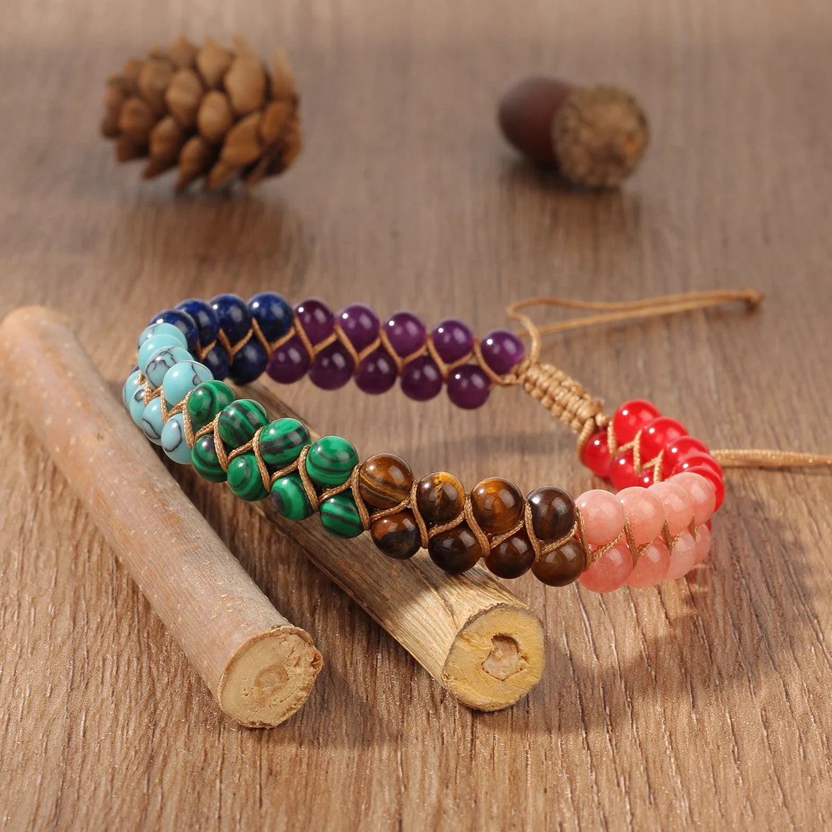 Women's Double Layer Boho Anklet - 7 Chakra Turquoise Beaded Beach Jewelry