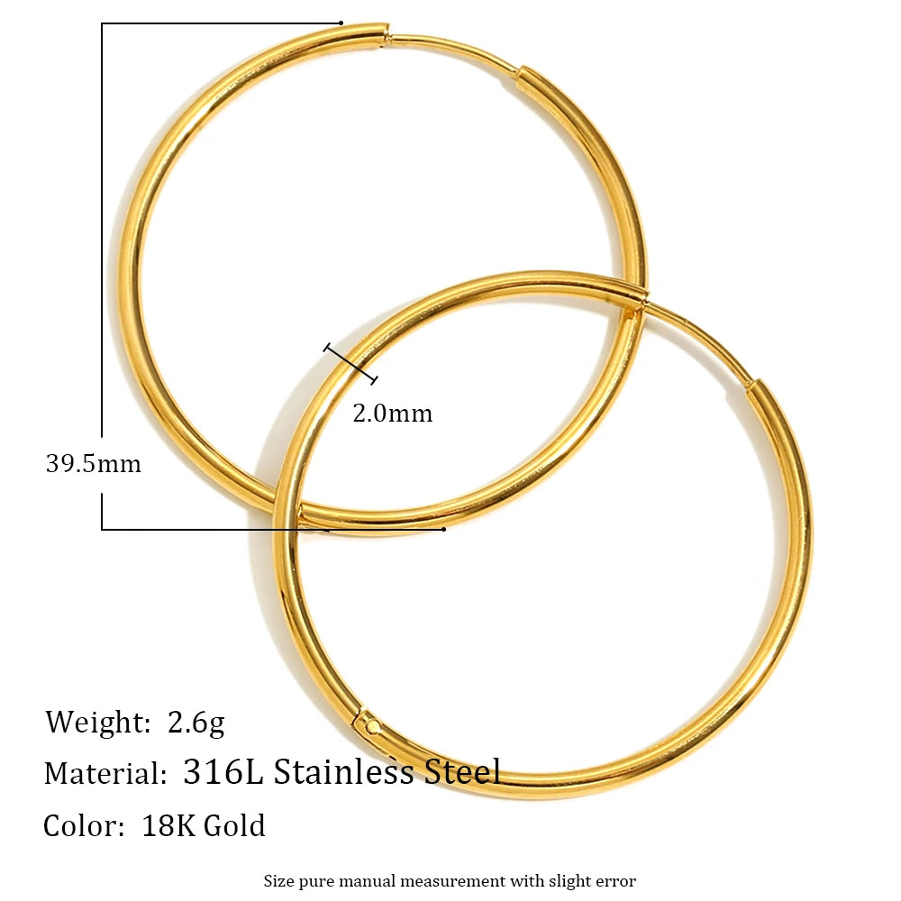 E.B.belle Minimalist Stainless Steel Hoop Earrings — 14K Gold-Plated Small, Medium & Large Loops for Women