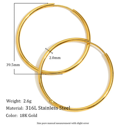 E.B.belle Minimalist Stainless Steel Hoop Earrings — 14K Gold-Plated Small, Medium & Large Loops for Women