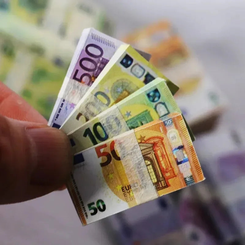 5PCS Mini Dollar & Euro Fake Money Banknotes – Miniature Props for Kids Dollhouse & Decoration