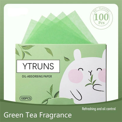 100pcs Fragrance Oil-Absorbing Face Paper - Green Tea, Gardenia, Chamomile, Lavender, Rose & Bamboo Charcoal Blotting Sheets