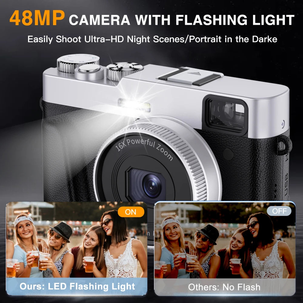4K Digital Camera – Auto Focus, 48MP Vlogging Camera for YouTube, Anti-Shake Video, Viewfinder, Flash & 16X Zoom
