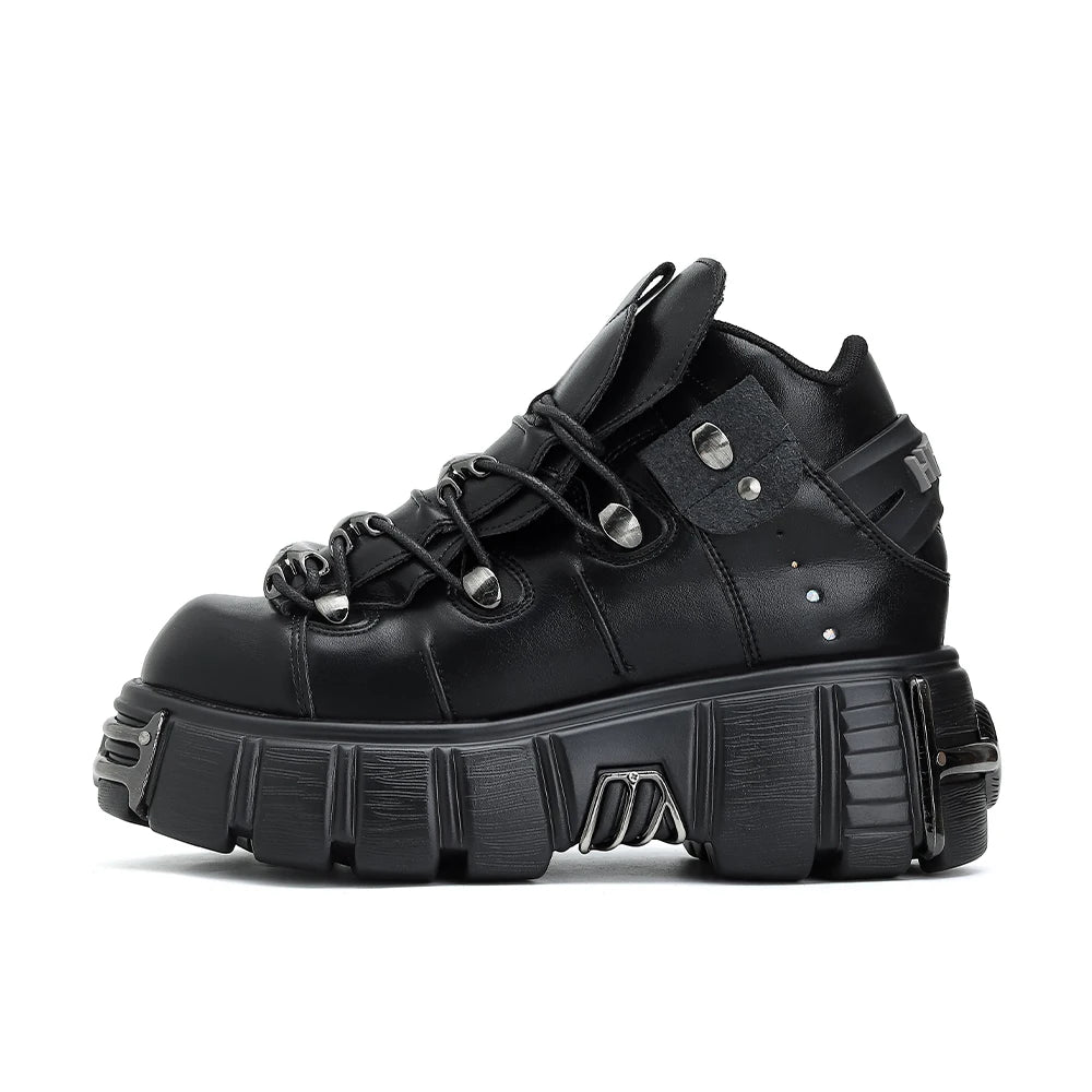 2024 New Punk Style Women's Platform Shoes – 6CM Lace-Up Gothic Ankle Boots with Metal Decor