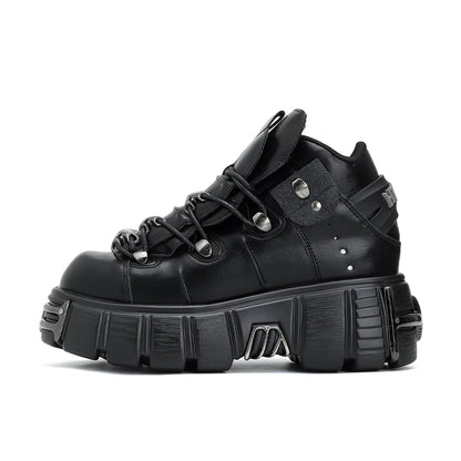 2024 New Punk Style Women's Platform Shoes – 6CM Lace-Up Gothic Ankle Boots with Metal Decor