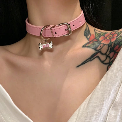 ZAKOL Y2K PU Leather Choker Necklace - Punk Dog Claw Bone Charm Chain Party Jewelry for Women