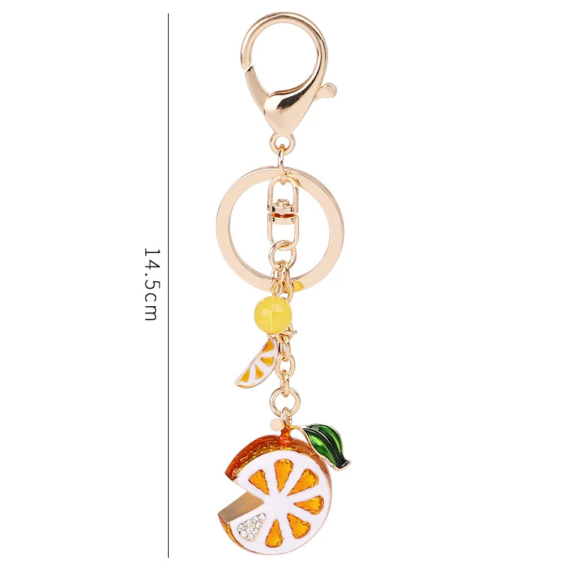 EASYA Vintage Imitation Fruit Charm Keychain – Lemon, Persimmon & Strawberry Glass Pendant, Luxury Jewelry for Women