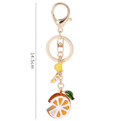 EASYA Vintage Imitation Fruit Charm Keychain – Lemon, Persimmon & Strawberry Glass Pendant, Luxury Jewelry for Women