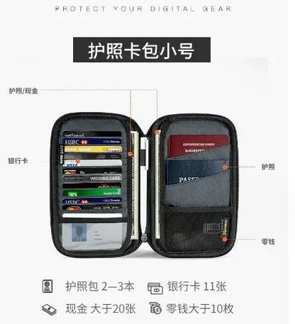 Family Travel Passport Cover Wallet – Lightweight Oxford Document Organizer with Zipped Closure & Detachable Wrist Strap for Men & Women
