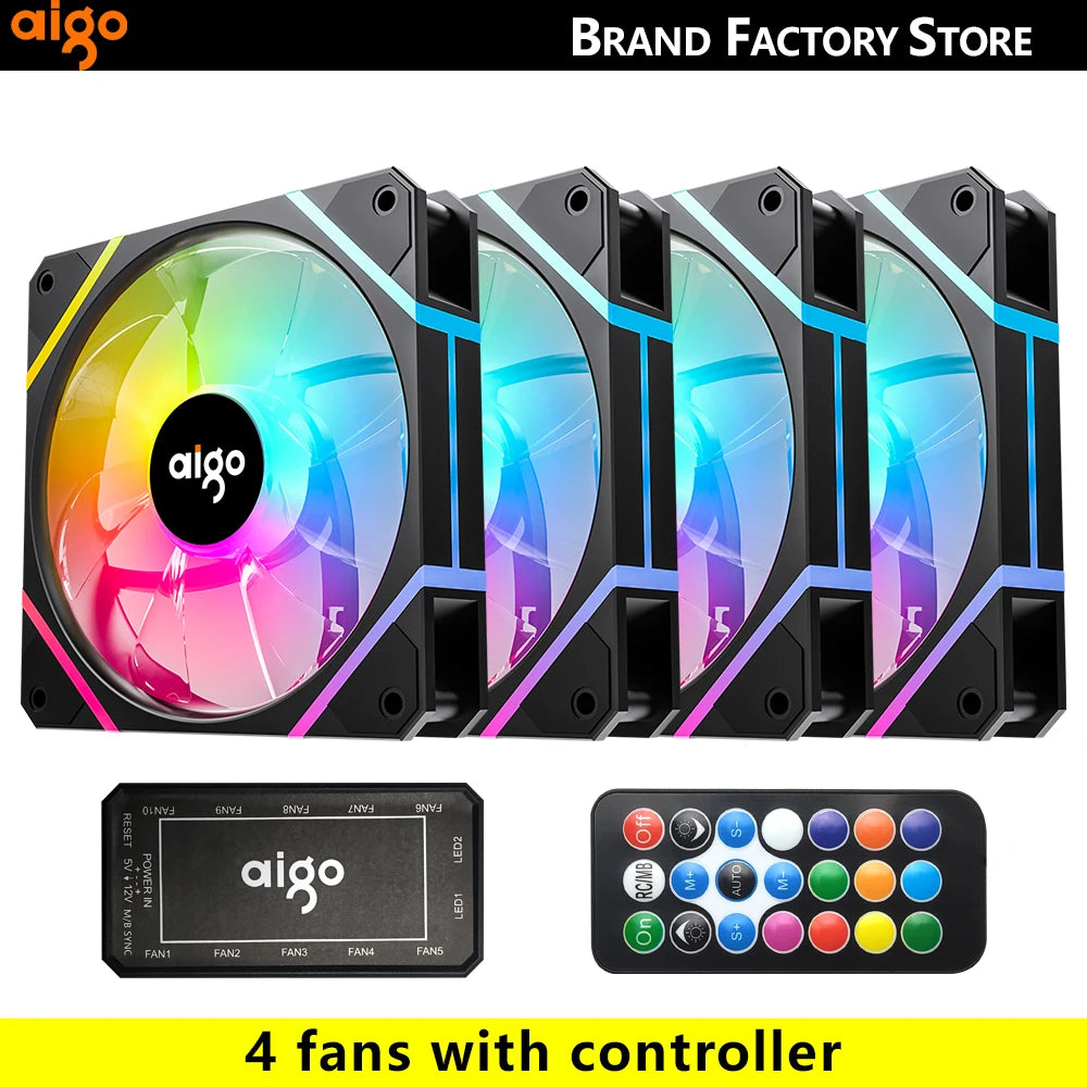 Aigo AM12 RGB PC Fan Kit — 120mm ARGB Water Cooler & Case Cooling Fans with 6-Pin Controller