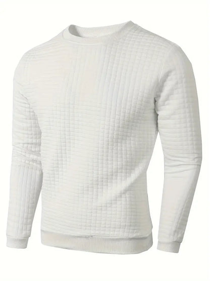 Men's Crew Neck Knit Sweater - Solid Color Jacquard Check Pullover Warm Casual Streetwear Top