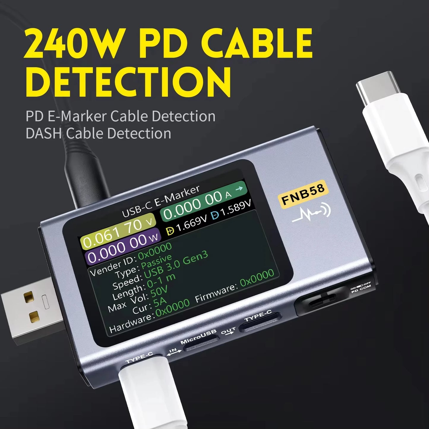 FNB58 USB Tester Voltmeter – TYPE-C Fast Charge Detection, Ammeter, Capacity & Ripple Measurement Tool