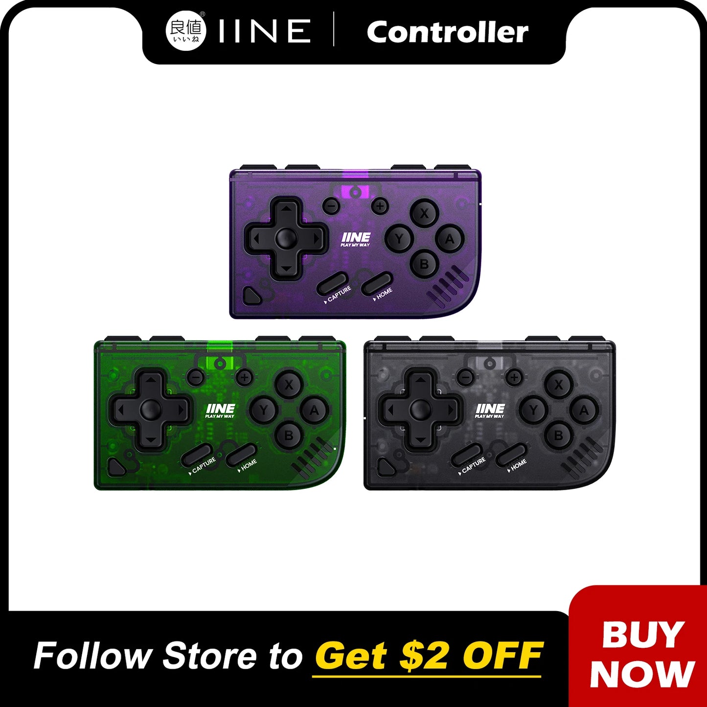 IINE Mini Retro Ananke Controller – Turbo Function, Interchangeable Joystick & D-Pad, Multi-Platform Support, ZL & ZR Buttons