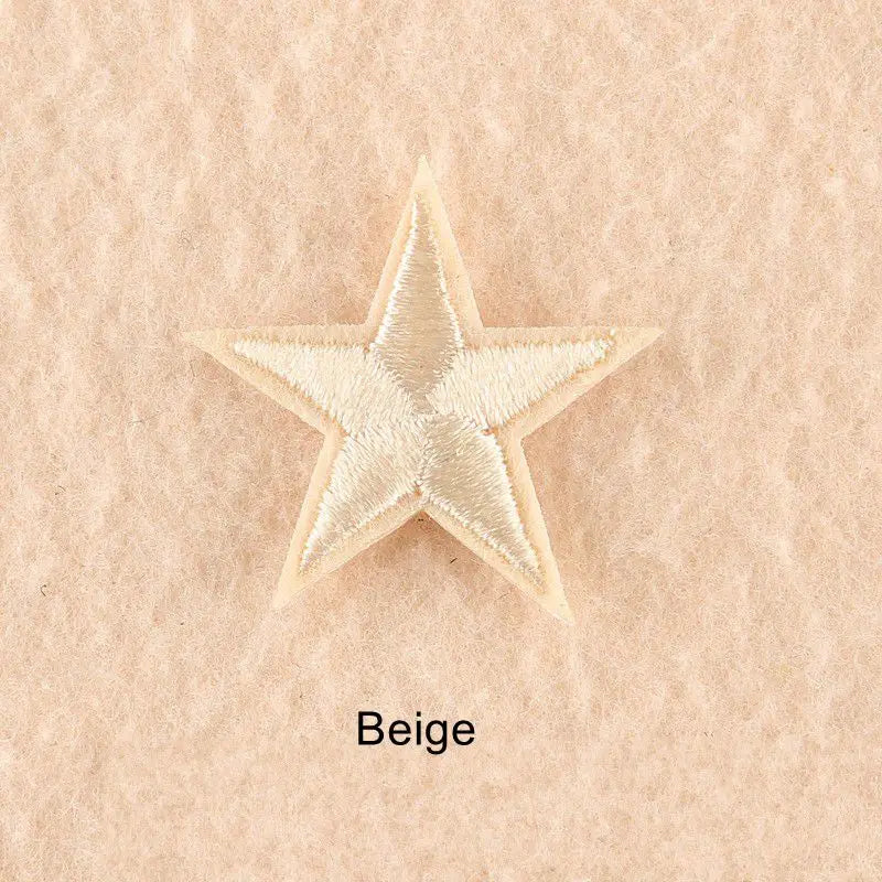 10Pcs Mini Star Embroidery Iron-On Patches – DIY Clothing Appliques Pentagram Stickers for Jackets, Jeans & Bags (Black, White, Gold)