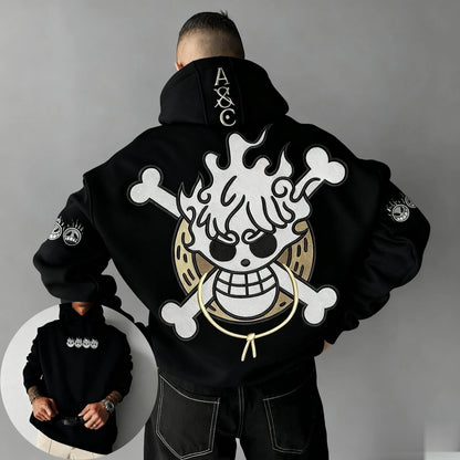 Oversized One-Piece Anime Hoodie — Unisex Cartoon Graphic Pullover Sweatshirt, Streetwear Casual Y2K Autumn Winter Fashion