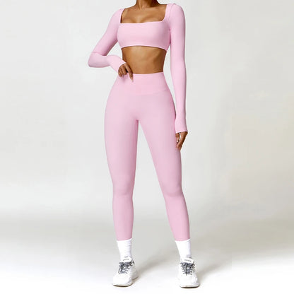 2Pcs Women's Yoga Sports Set - Quick Dry Long Sleeve Workout Tracksuit for Gym & Running