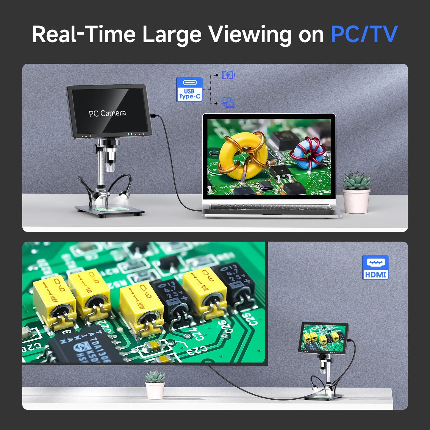 RIEVBCAU 10.1'' HDMI Digital Microscope – 2000X 20MP Coin & Soldering Microscope with 10 LEDs for PCB & Electronics Repair