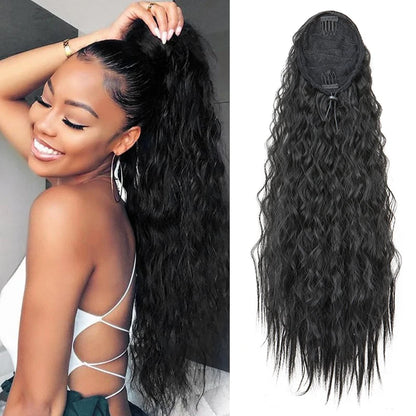 22-Inch Kinky Curly Ponytail Extension - Synthetic Drawstring Clip-In Hairpiece for Women