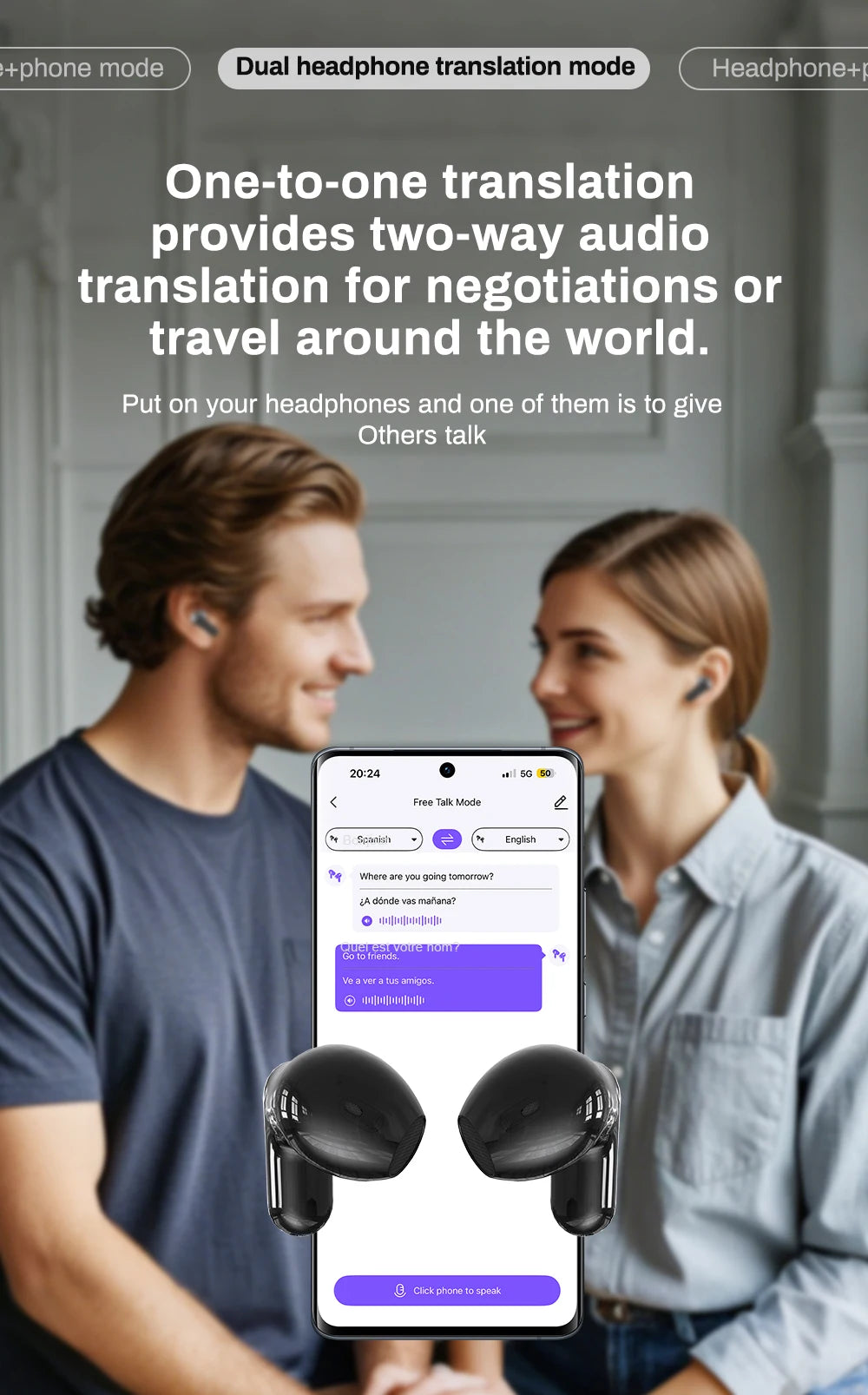 HTC NE20 Bluetooth 6.0 AI Translator Earbuds – Wireless Sport Headphones with LCD Touch & HD Stereo