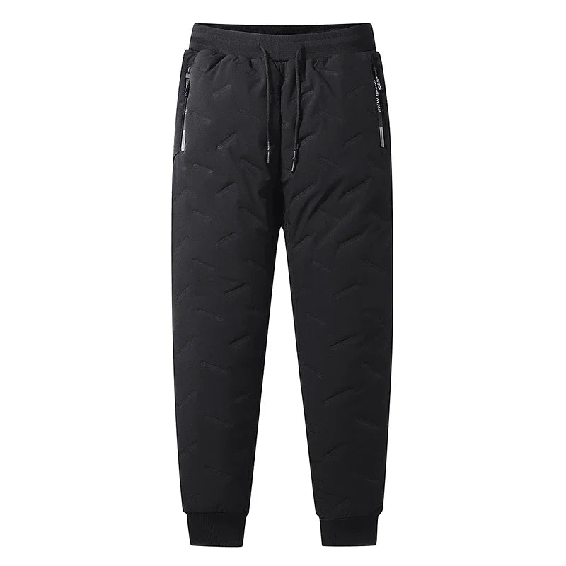 Men’s Winter Down Cotton Pants — Waterproof Thickened Wool Jogger with Zipper Pockets, Warm Outdoor Ski Pants, 7XL