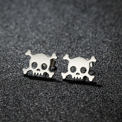 Mini Skull Stud Earrings for Men - Stainless Steel Gothic Halloween Jewelry