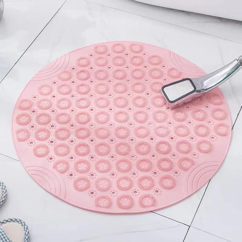 Round Non-Slip Shower Mat – Strong Suction Bath Mat with Drain Holes & Raised Massage Loops for Bathtub