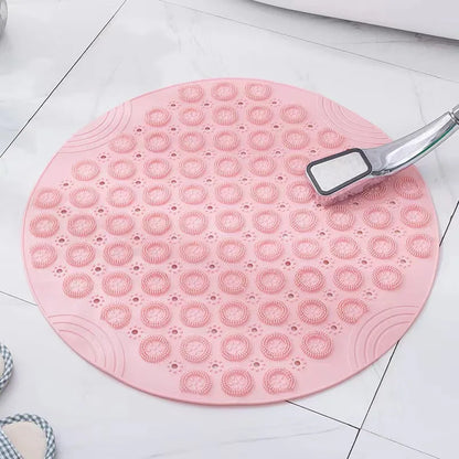 Round Non-Slip Shower Mat – Strong Suction Bath Mat with Drain Holes & Raised Massage Loops for Bathtub