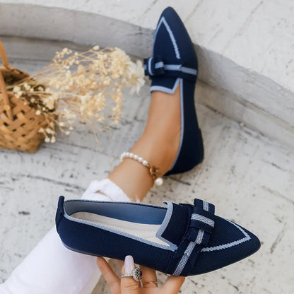 2024 Women’s Knitted Flats – Breathable Slip-On Pointed Toe Loafers, Comfortable Casual Walking Shoes in Solid Colors
