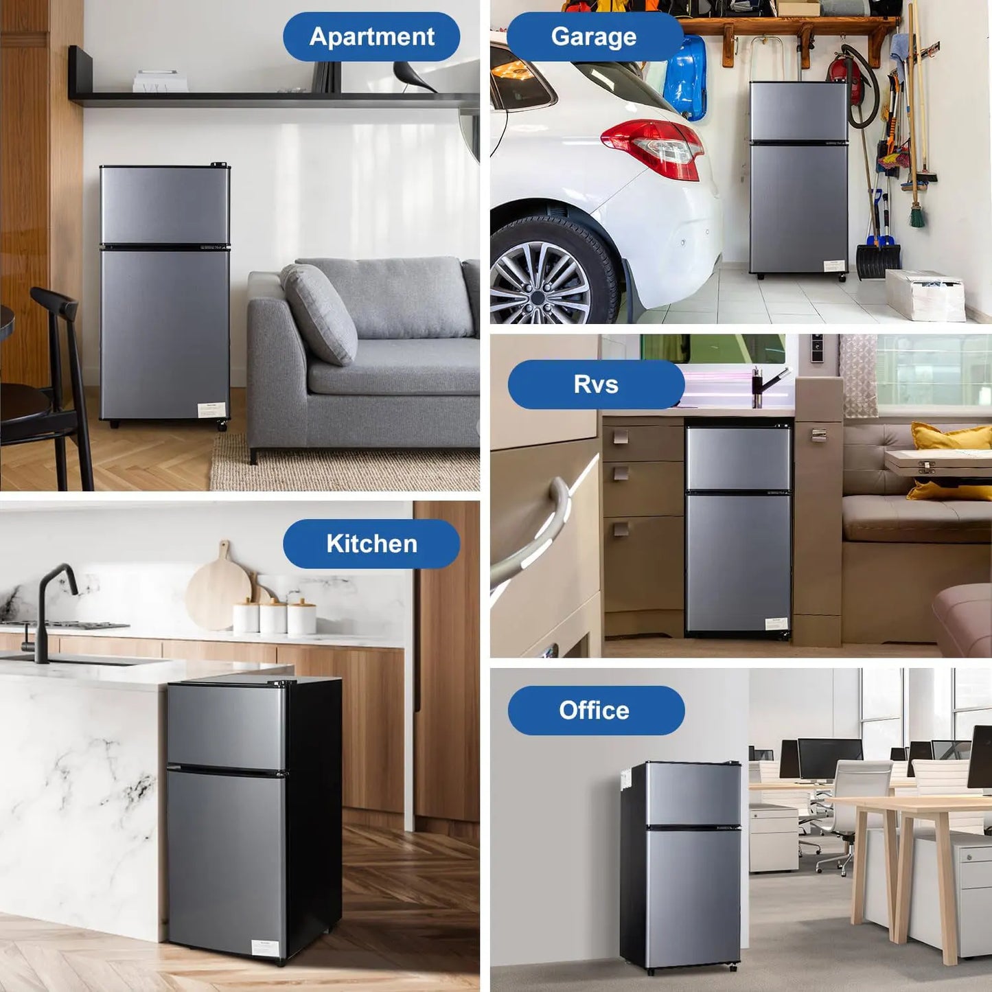 Mini Fridge with Freezer - 2.9 Cu.Ft Double Door Compact Refrigerator with Energy Saving & Adjustable Thermostat