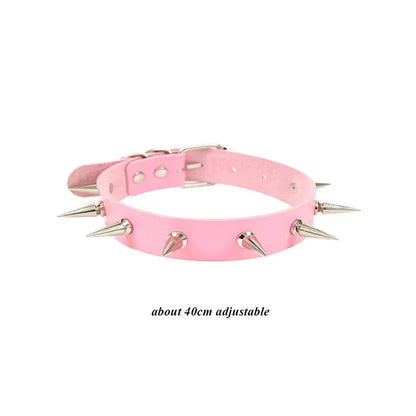 Pink Gothic Collar Necklace – Trendy Rock Leather Heart with Rivets, Harajuku Punk Choker Jewelry for Women, Gift Idea