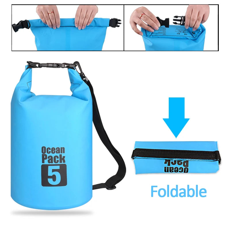 500D Waterproof Swimming Bag Dry Sack: Floating Dry Gear Bags for Boating, Fishing, Rafting - Available in 2/5/10/15/20/30L Sizes