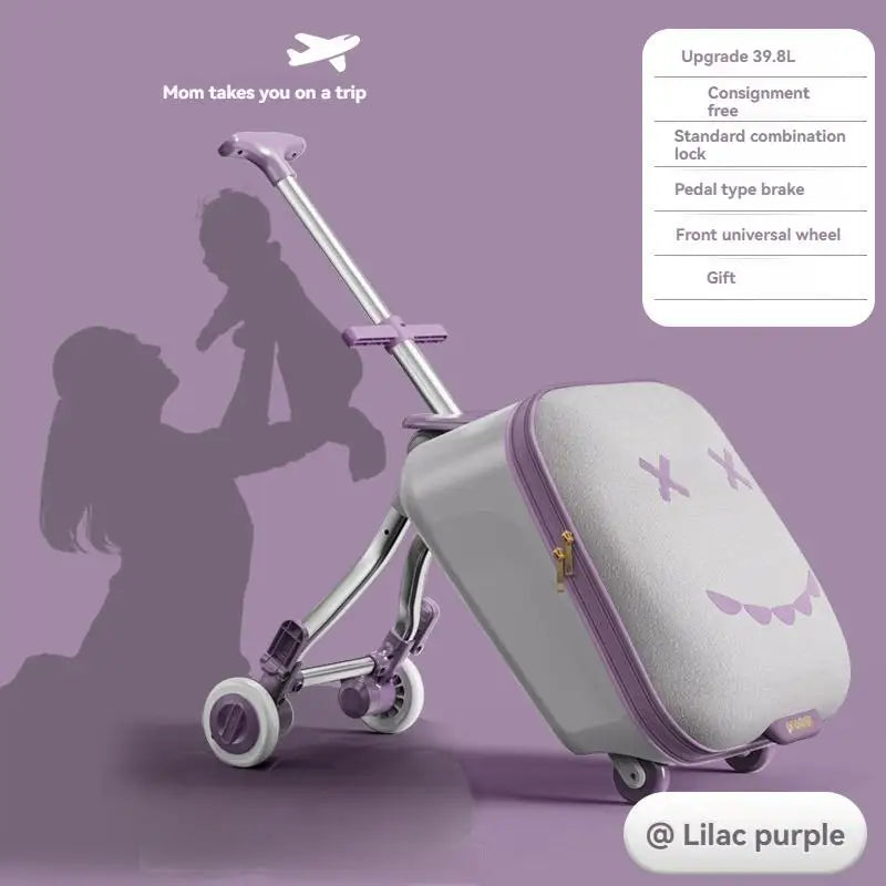 20-Inch Ride-On Kids Luggage with Folding Stroller – Children's Suitcase for Walking and Riding, Travel Bag for Babies