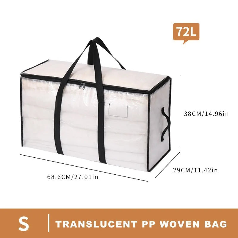 Extra Large Clear Moving Storage Bags - Heavy-Duty Zipper Totes with Handles for Clothes, Blankets & Closet Organization