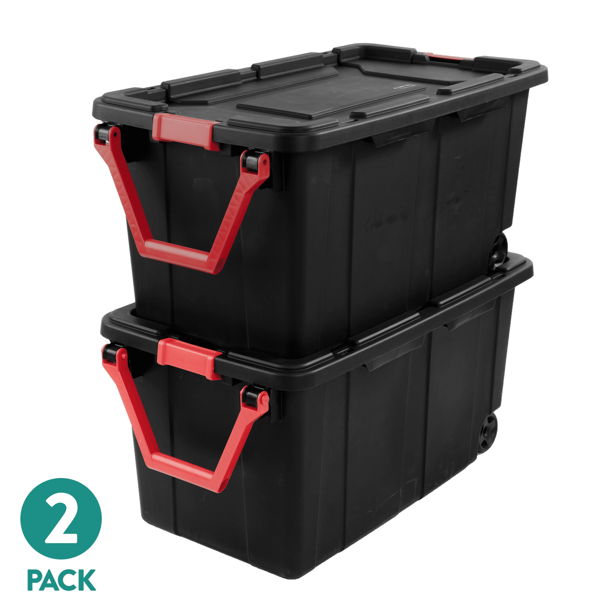 Sterilite 40 Gallon Extra Large Storage Bin - Wheeled Plastic Storage Container with Handle, Black, 2-Pack
