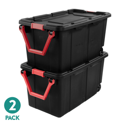 Sterilite 40 Gallon Extra Large Storage Bin - Wheeled Plastic Storage Container with Handle, Black, 2-Pack