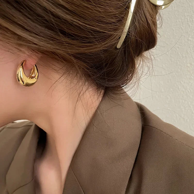 Stainless Steel Chunky Hoop Earrings – Smooth Round Statement Hoops for Women & Girls, Punk Fashion Jewelry