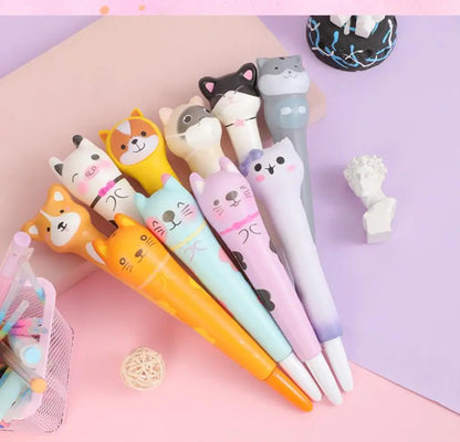 Kawaii Squishy Gel Pens – Cute Animal and Fruit-Shaped Stress Relief Pens for School and Office Supplies