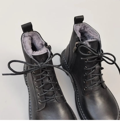 Careaymade 100% Genuine Leather Wide Casual Women’s Short Boots – Big Size, Handmade Men’s Wool Boots