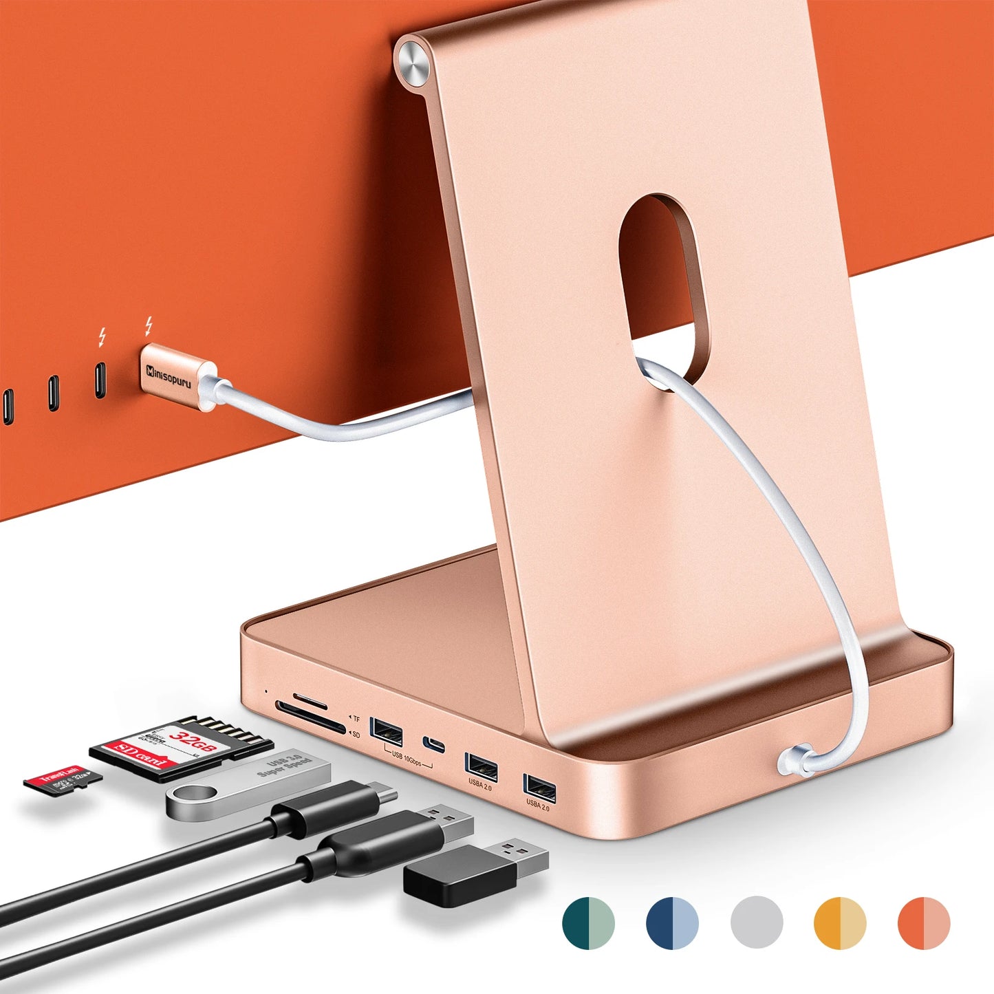 Minisopuru USB-C Hub for iMac 24-Inch 2021/2023/2024 — Supports M.2 NVMe SSD, USB-C/A 10Gbps, SD/TF Card Reader Accessories